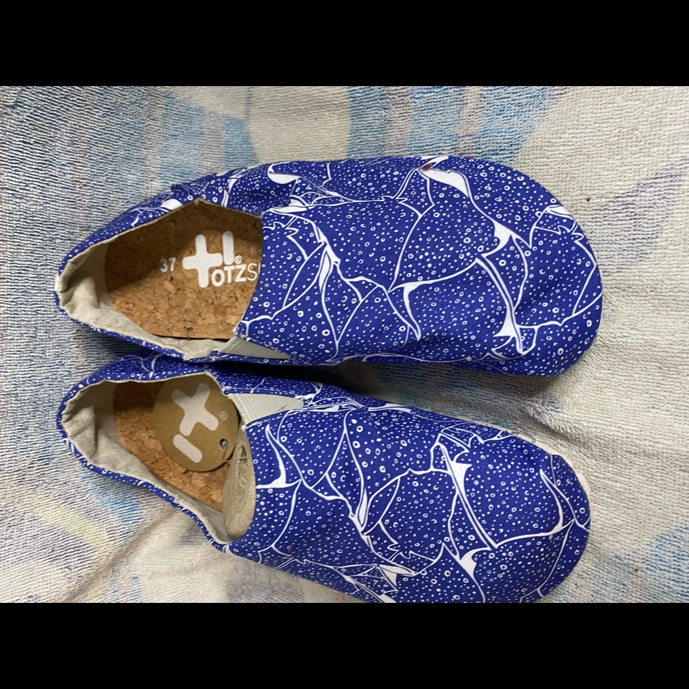 Otzshors size 37 NWT won gold canvas  print shoes